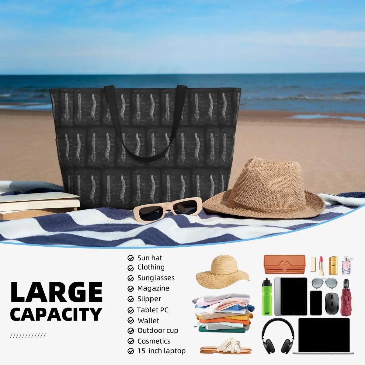 Bolso de mano grande con estam - Yoga Anatomy Of Fitness reseña y precio